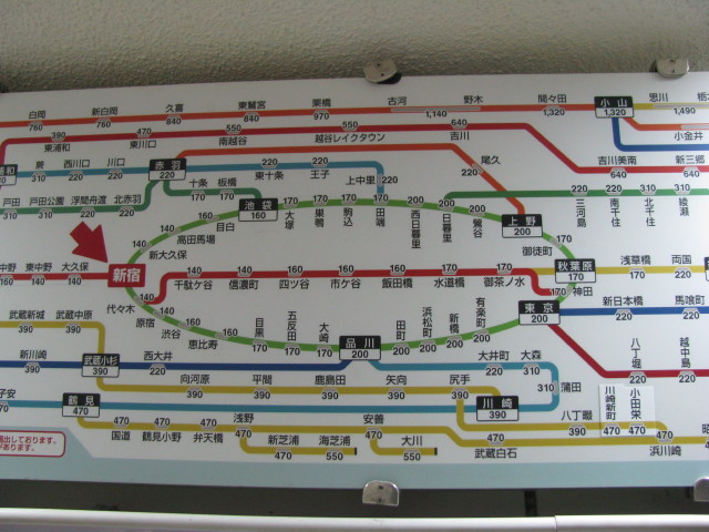 新宿駅を現在地とした電車の路線図