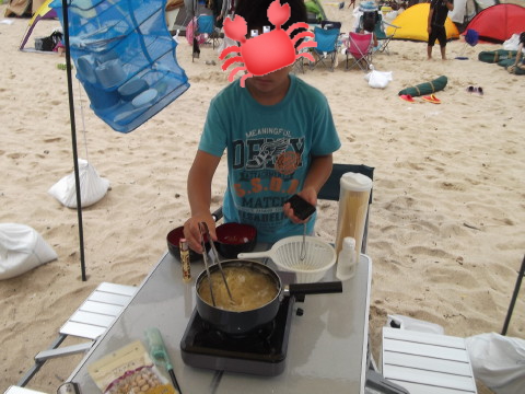 テントに戻ってスバゲッティを作る