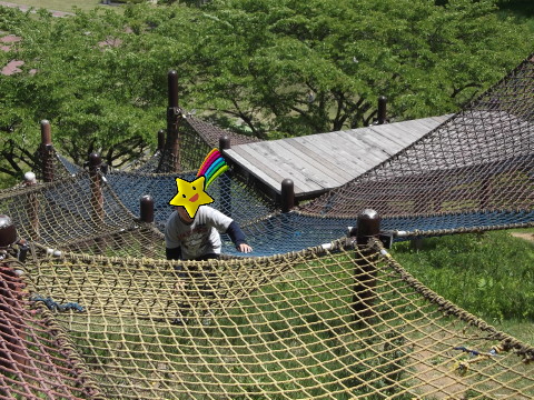 グリーンピア岩沼でクライミングネット（ネット登り）の遊具で遊ぶ