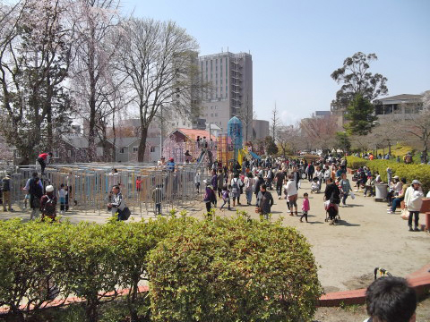榴ヶ岡公園（仙台市）の遊具周辺は人でいっぱい！
